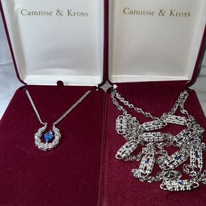JBK Camrose & Kross SilverTone and Blue Rhinestone 2 Necklaces